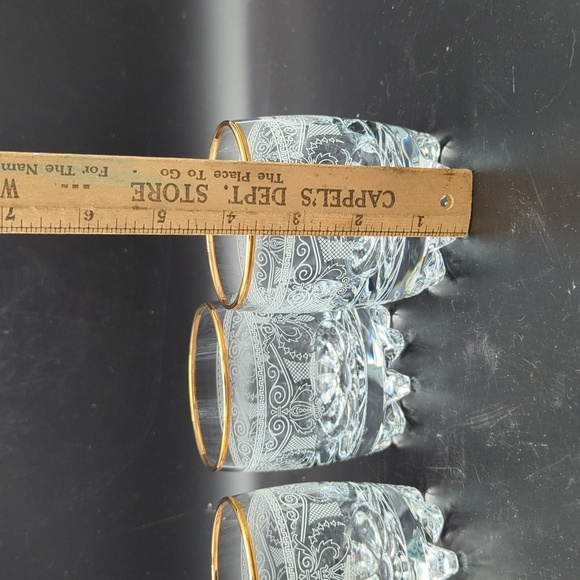 Cellini Stemware set of 3 etched glass 24k gold rimmed cocktail rocks glasses - Picture 6 of 7